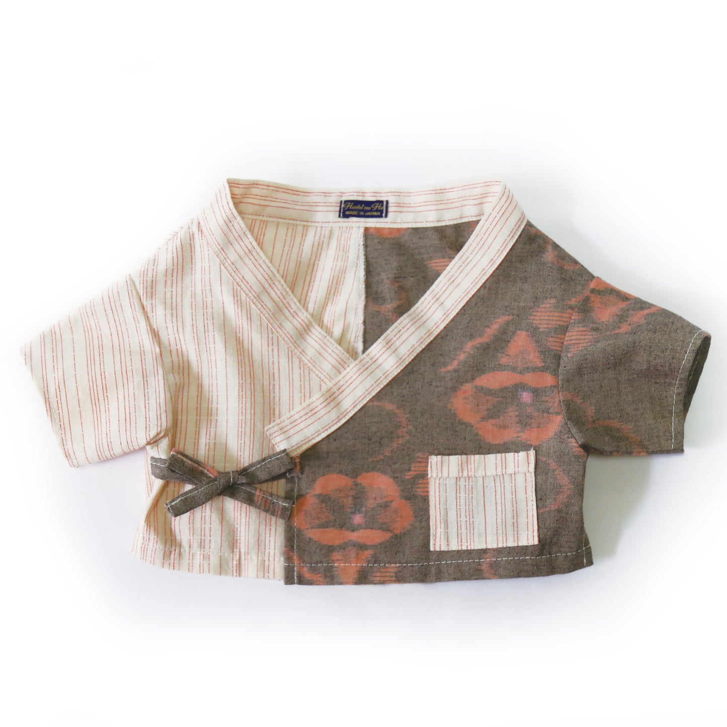 久留米絣の甚平(桃・縞×朝顔)Jinbei(Momo・Shima×Asagao)