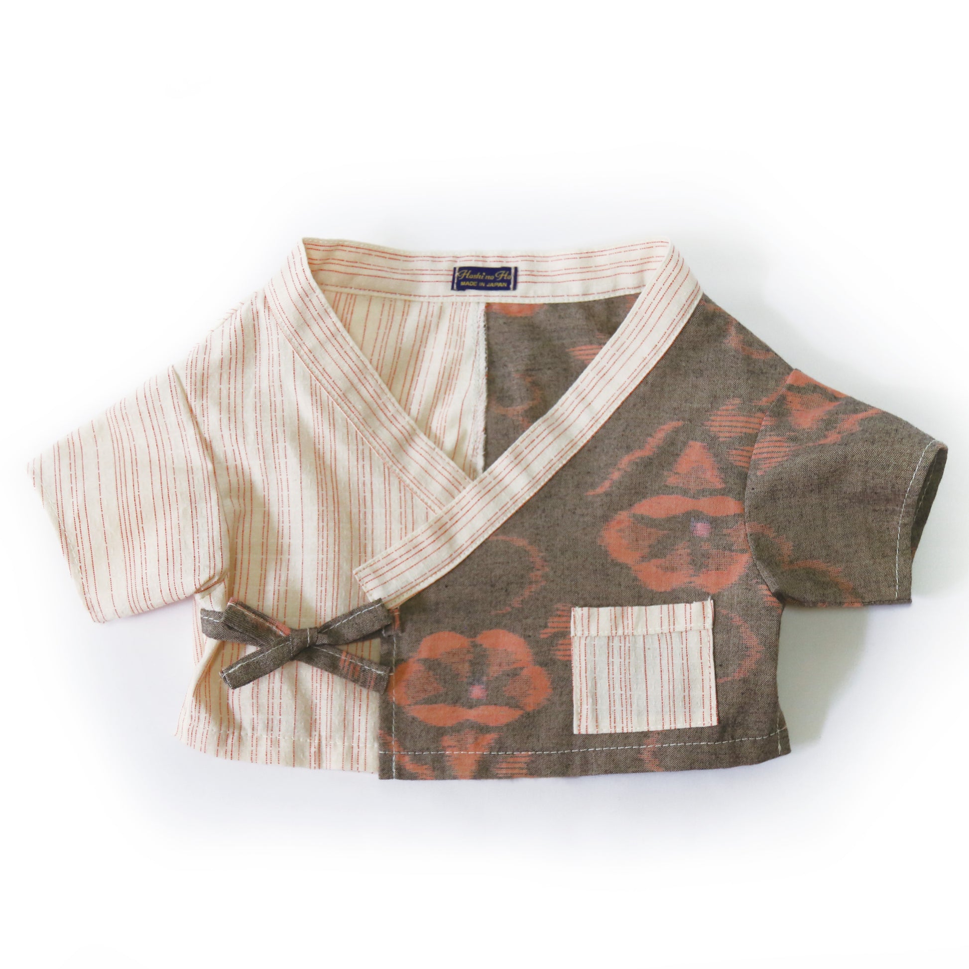 久留米絣の甚平(桃・縞×朝顔)Jinbei(Momo・Shima×Asagao)