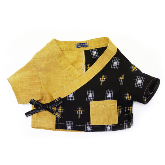 久留米絣の甚平(黄×古典柄)Jinbei(Ki×Kotengara) 表