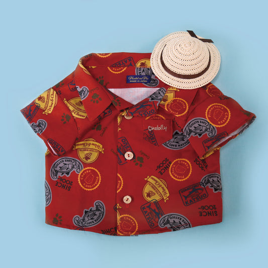 Original Print Aloha Shirt Red (Medium Size) and Hat