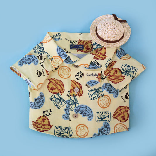 Original Print Aloha Shirt Yellow (Medium Size) and Hat